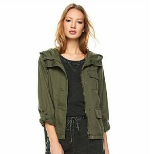 Madden Girl Hooded Twill Utility Jacket Army Green Small